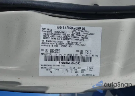 2006 Lincoln Town Car Signature z USA, uszkodzony, nr VIN 1LNHM81W66Y605851